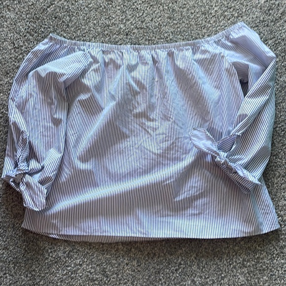 Reformation Reese Off the Shoulder Top Blue White Stripe - Picture 3 of 6